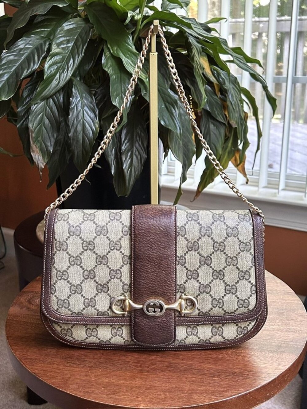 GUCCI GG Horsebit Clutch Shoulder Bag, Brown